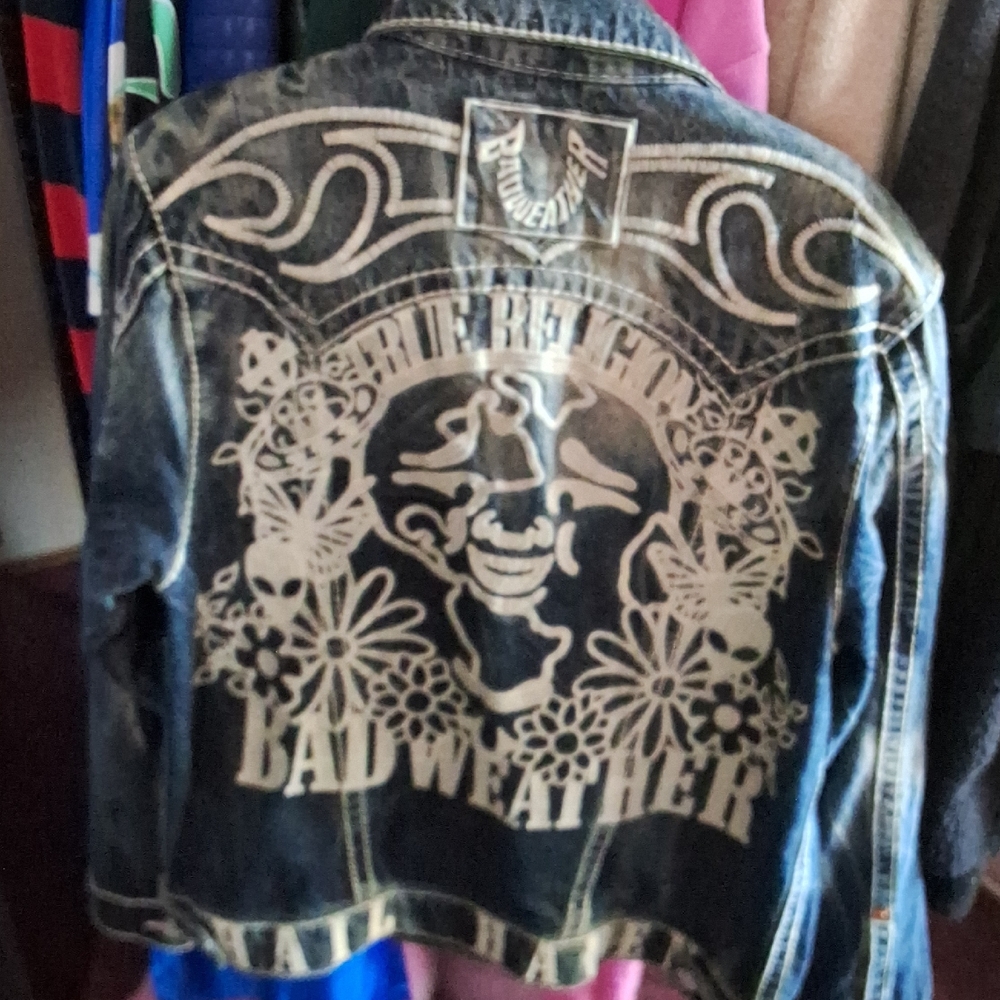 True Religion Blue and White Denim Jacket